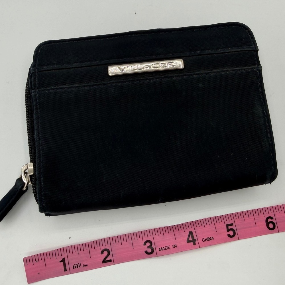 Villager Black Nylon Zip Around Wallet ID Window Coin Pocket Silver Logo